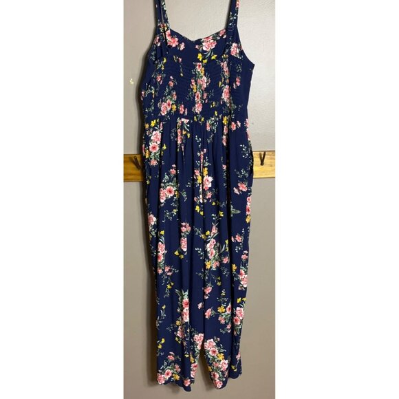 Old Navy Jumpsuit Navy Blue Floral Rayon Relaxed Fit Pockets Boho Womens M - Picture 3 of 7